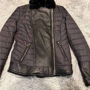 Guess Black Leather Quilted Jacket